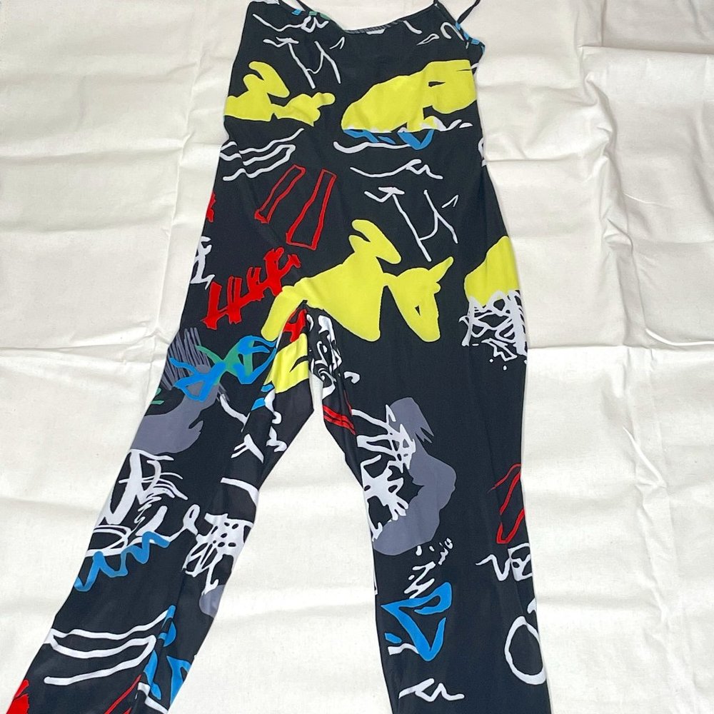 Women's Size 3XL Shein Black, Green, Yellow, and Red Backless Jumpsuit